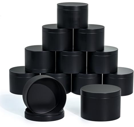 Kerzendosen mit Deckel, 3 Dochte, Kerzenbehälter, 12 Stück, 420 ml, nahtlose Großkerzenbehälter für Kerzenherstellung, Basteln, Großhandel, leere Kerzengläser – Schwarz