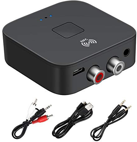 Boannice Receptor de Audio Bluetooth Inalámbrico con NFC para Audio de Coche, 3.5mm AUX,RCA, Adaptador de Audio Inalámbrico de Baja Latencia para Sistemas Estéreo de Streaming de Música en Casa