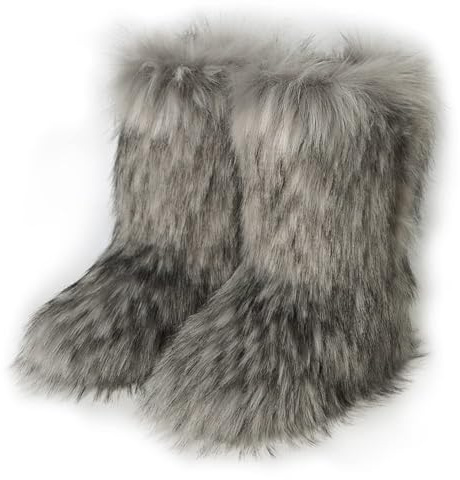 ZOSCGJMY Damen Künstliche Fell Pelz Stiefel Winter Boots Winterstiefeln Langstiefeln Warm Gefüttert Schnee Stiefel