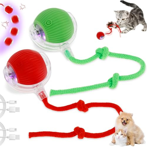 2 Stück Interaktives Katzenspielzeug Katzenball Katzenspielzeug Elektrisch Katzenball mit Led Licht Usb Aufladbar Intelligenz Katzenspielzeugs Ball 360° Rolling Katzenspielzeugs für Katzen und Hunde