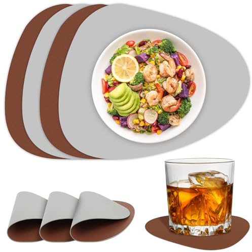 AWAMRWA Tischsets Leder Und Untersetzer, Tovagliette In Pelle E Sottobicchieri Antiscivolo Resistenti Al Calore Tovagliette Americane Impermeabili Facile Pulire (Set Di 8)