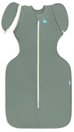 Love To Dream™ Swaddle UP™ Übergangsschlafsack, Medium (6–8,5 kg) – Dunkeloliv | Eng anliegend, abnehmbare Flügel | 1,0 Tog, Frühling & Sommer 20–24 °C | Waschbare Baumwolle, Doppelreißverschluss