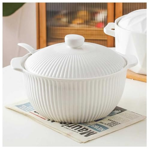 Vnook Soupière en céramique avec louche, soupière de service en porcelaine | Avec deux anses, idéale pour la décoration de la cuisine, au restaurant ou à la maison.