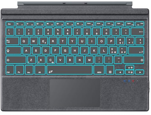 MoKo Teclado Italiano para Microsoft Surface Pro 7 Plus/Pro 7/Pro 6/Pro 5/Pro 4/Pro 3, QWERTY Layout Teclado Bluetooth Recargable con Trackpad, Retroiluminación de 7 Colores