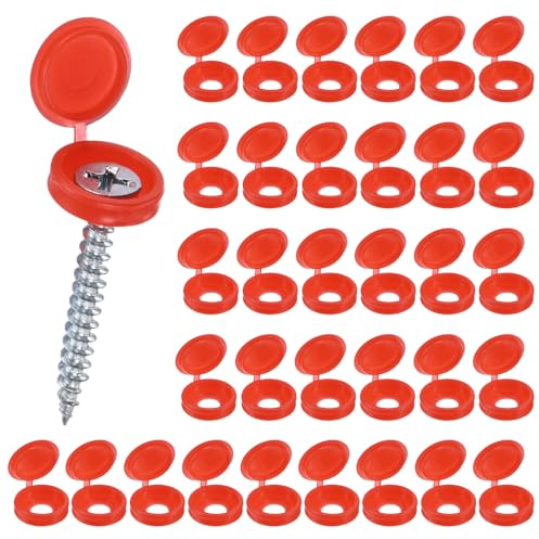 M METERXITY 100-Pack Plastic Hinged Screw Cover Caps, 5mm Shutter Screws with Caps, Fold Snap Washer Covers, Washer Flip Protection Covering M3 M4 M5 Screws Heads [Red]