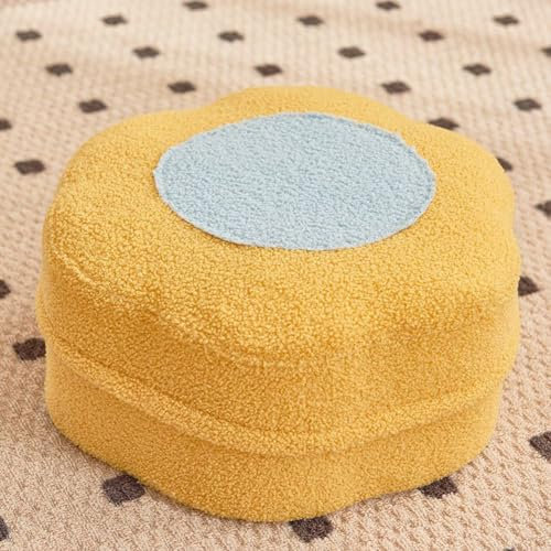 Waschbarer Samt-Teddy-Pouf, Ottomane, flauschige Fußstütze, Bodenkissen und Schuhwechselhocker für Wohnzimmer, Gelb (41 x 41 x 20 cm), bequemer Gästesitz