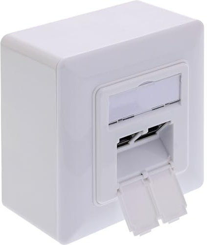 InLine Netzwerkdose Cat.6A, 2x RJ45 Buchse, geschirmt, Aufputz & Unterputz, LSA-Anschluss, weiß RAL9010, für LAN-Verkabelung, 76842A