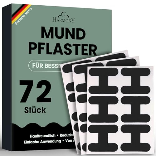 HARMONY Mundpflaster schlafen (72 STÜCK) Premium Mouth Tape for sleeping - Mund Tape Schnarchpflaster gegen Schnarchen Anti schnarch Pflaster Bart - Anti Schnarch - 95% Baumwolle - SCHWARZ