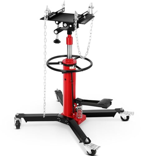 Transmission Jack, 1100lbs (1/2 Ton), 2-Stage Hydraulic Telescopic Jacks, Lifts 34-68, with Foot Pedal & 360° Swivel Wheels, Ideal for Garage and Car Lifting, Heavy-Duty, Red
