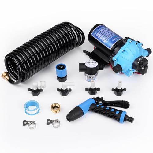 12V Water Pump Kit, 80PSI 7.5GPM Marine Washdown Pump Kit with Pressure Switch, Self-Priming Automatic RV Fresh Water Pump for Boat, Camper, Trailer, Sprayer, Yacht, Off-Road Vehicle
