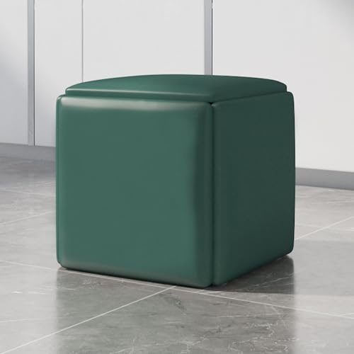 5 i 1 häckande ottomansk kubstol, stapelbara pallar med sittkub, fyrkantig ottomansk bänk i PU-läder med hjul for vardagsrum, matsal(Green,45cm)