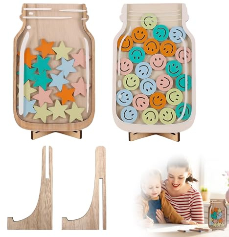 Lot de 2 bocaux de récompense magnétiques en bois pour enfants, tableau de comportement avec étoiles colorées, pour la maison, l'école, la toilette, la lecture, les tâches ménagères, la gestion de la