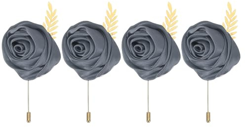 Kvartsman 4 stycken blommor broscher mörkgrå, bandrosor sidenmaterial, högkvalitativa broscher för kläder, lång nålform nålblomma