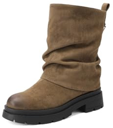 QUEEN HELENA Stivaletti a Gambale Largo Stivali Bassi Donna X33-51 (Khaki, Taglia unica, Sistema Taglie Calzature EU, Adulto, Donna, Numero, Media, 41)
