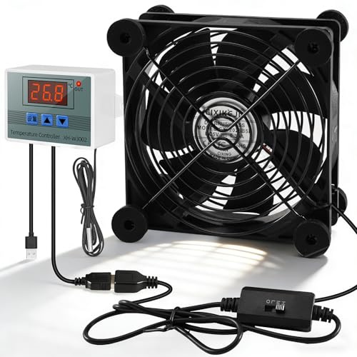 120 mm USB-fläkt, 5 V PC-fläkt, höljfläkt med digital temperaturregulator, fläkt USB dubbla kullager, 3 justerbara hastigheter