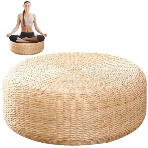 GTFYUDGH Meditationskissen Tatami, 17 x 50 cm, flaches Sitzkissen aus Stroh, Tatami, Bodenkissen, natürliches Gewebe, rundes Kissen aus geflochtenem Rattan, für Sitzsack oder Tatami, japanischer Boden
