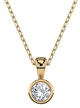 EDELIND Goldkette Damen 585 Echtgold Diamant Anhänger 0.1 Ct - mit Ankerkette Gold 45 cm, Längenverstellbar - Gelbgold Roségold oder Weißgold - mit Geschenkbox