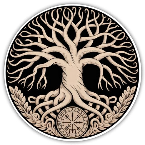 Samunshi® Yggdrasil Baum des Lebens Sepia Aufkleber Autoaufkleber für Motorrad Fahrrad Roller oder Auto Wohnmobil SUV Geländewagen Wikinger Sticker Dog Dogo 25x25cm