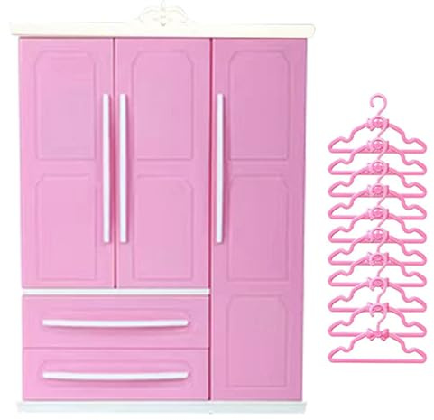 Armario para muñecas, Armario para casa de muñecas de 3 Puertas y 2 cajones, Muebles de casa de de 7x10x3 con 10 Perchas, miniaturas amigables con Bricolaje para configurar, Almacenamiento