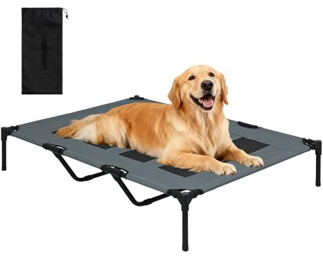 Skylos Raised Dog Bed, Elevated Dog Bed with Washable Mesh, Cooling Breathable Elevated Pet Beds for Outdoor Travel and Garden, 121x90x20cm