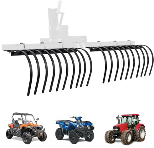 152cm Heavy Duty Tow Behind Landscape Rake for ATV, Quad Bike, UTV & Garden Tractor, 20 Adjustable Steel Tines for Grading Soil, Removing Stones & Levelling Gravel Driveway, Paddock Ground Maintenance