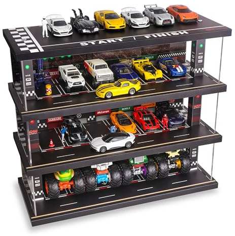 Saichotoy Display Case for Hot Wheels, 4-Tier Wooden Garage Storage
