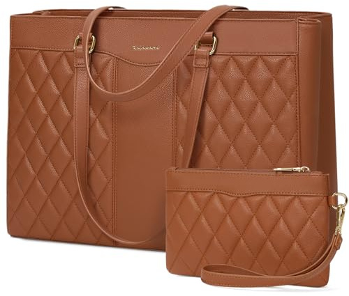 RAINSMORE Laptop Handbags for Women 15.6 Inch Ladies Work Bags with Compartments, PU Leather Laptop Tote Bag Waterproof Large Handbag Shoulder Bag for School Office Business