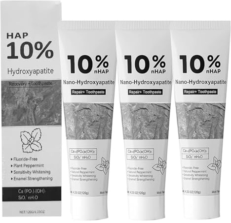 Idrossiapatite Dentifricio con 10% nano-idrossiapatite – smalto e rafforzamento dei denti, riparazione dello smalto senza fluoruro e sollievo dalla sensibilità dei denti, per adulti e bambini (3PCS)