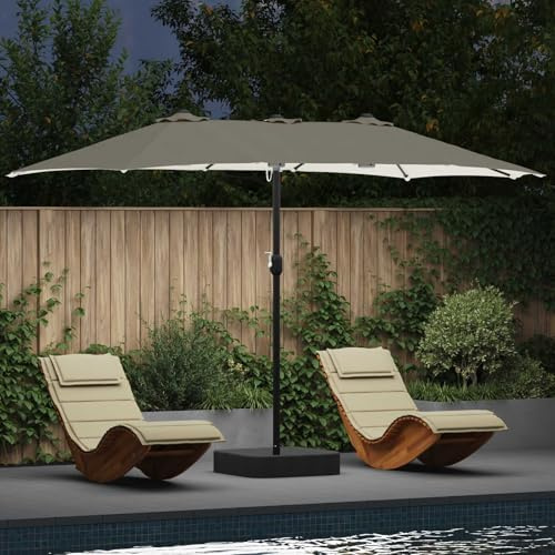 Mokuyary Parasol de Jardin Sable et Anthracite 385 x 209 x 244 cm, Parasol de Extérieur pour Terrasse, Piscine, Plage, Restaurants, Balcon