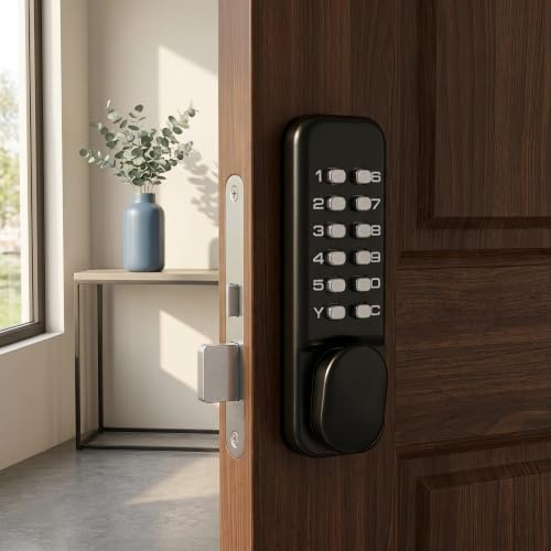 Digital Door Lock, Deadbolt Mechanical Combination Lock, Keypad Bolt Lock | Keyless Entry Door Gate Lock, Anti Theft Digital Code Lock, Push Button Security Lock for Bidirectional Gate Glass Door