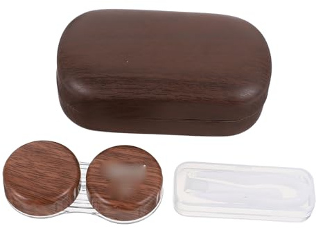 Tofficu Portable Brown Contact Lens Case with Leather Lining, Good Sealing Performance and Lightweight Design, Includes Clip, Small Mirror and Suction Stick, for Travel and Daily Eye Care