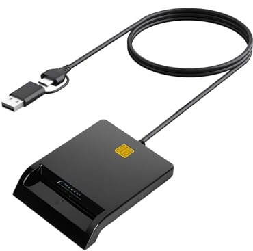 Chipkartenlesegerät SIM Kartenleser, SmartCard Reader USB C/A-Anschluss 2-IN-1, Kontakt Smart Card Reader für den neuen Personalausweis Bankkarten kompatibel mit Windows, Linux, PC Laptop,95cm Kabel