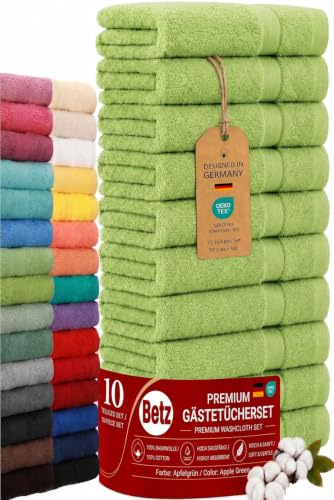 Betz Premium Gästehandtücher Set 10-teilig – 10× Gästehandtuch 30×50 cm, 100% Baumwolle 470 g/m², weich & saugstark, Oeko-TEX® Farbe apfelgrün