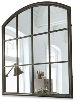 Loberon Spiegel Chloe, schwarz | Kassettenfenster Design - Wandspiegel Aus Glas & Eisen - Mit Antik-Finish - 100,5 x 89 cm
