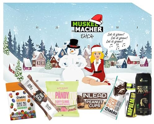 Sport & Fitness Adventskalender 2025 Muskelmacher Shop, Adventskalender für Männer & Frauen, 24 Fitness-Leckereien: Proteinriegeln, Fitness Drinks uvm