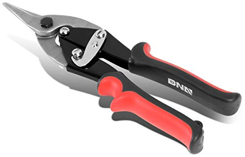 DNA Motoring TOOLS-00110 High Carbon Steel Tin Snip Tool, 10 Inches Serrated Jaws, Straight Cut Tin Snip w/Rubberized Handle, Built-in Thumb Lock