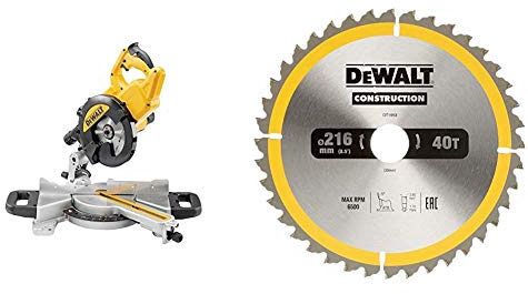 Dewalt Dws774 216mm Xps Slide Mitre Saw 115 Volt Dws774-lx & Dewalt DT1953-QZ DT1953-QZ-Hoja para construcción 216x30mm 40D, Yellow/Black, 216/30 mm 40WZ