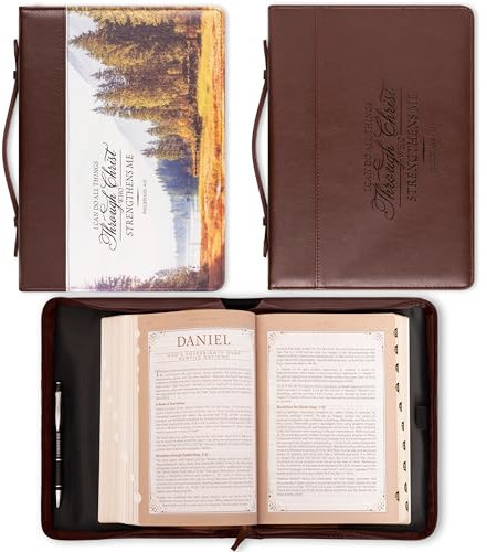 Christian Art Gifts Klassischer Herren-Bibelbezug I Can Do All Things Forest Philippians 4:13, braunes Kunstleder, Größe M