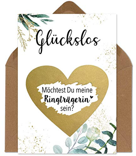 OWLBOOK Rubbelkarte Ringträgerin Fragen Karte mit Rubbelherz Gold Geschenke Geschenkideen für die beste Freundin zur Hochzeit & Verlobung
