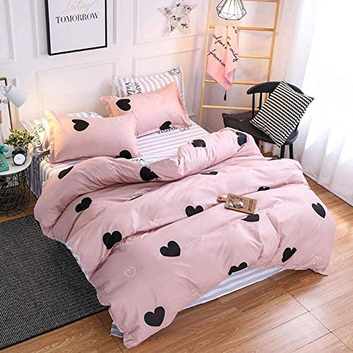 Loussiesd Herzen Bettwäsche 135x200cm Rosa Kinder Bettwäsche Teenager Mädchen Reversibel Herzen Streifen Bettwäsche Set 100% Mikrofaser Bettbezug Set mit 1 Kissenbezug 80x80 cm