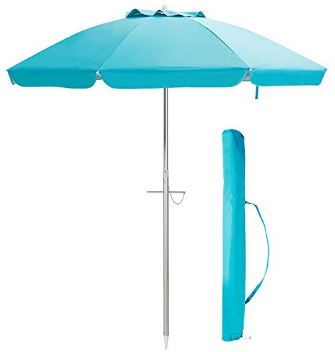 COSTWAY 2M Beach Umbrella with Carrying Bag, UPF50 + Sun Protection Sunshade Shelter, Outdoor Garden Patio Waterproof Tilting Parasol (Turquoise)