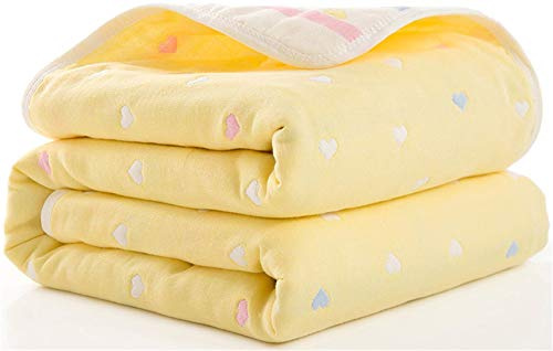 Hayisugal Kinder Decke 6-lagig Babydecke aus 100% Baumwolle - kuschelige Baumwolldecke Ideal als Kinderwagendecke, Erstlingsdecke, Bettdecke oder Kuscheldecke, Gelb Herz, 110x110cm