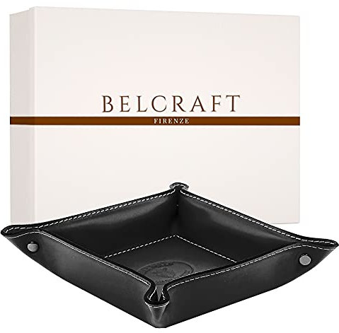 Orvieto Taschenleerer Leder, Handgearbeitet in klassischem italienischem Stil, Ordentlich Tablett, Geschenkschachtel inklusive (19x19 cm) Schwarz