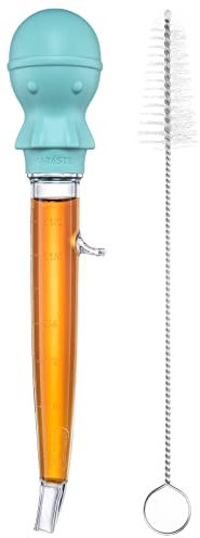 U-Taste Pipeta Cocina para Pavo en Ángulo 109℃ Resistente al Calor Grande Jeringa de Grasa Cárnica Tritan de Grado Alimenticio con Bulbo de Pulpo Silicona y Cepillo de Limpieza (1.5oz/42ml-Aqua Sky)