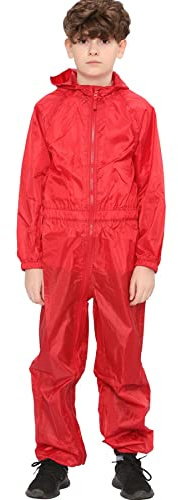 A2Z 4 Kids Flickor Pojkar Regnrock Barn Mode Puddle Kostymer Allt I Ett Vattentät Huva - Rainsuit 642 Red 11-12