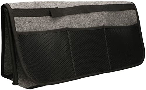 KOTARBAU® Organizador de maletero, Organizador de coche, Bolsa de fieltro, 50x15x25 cm, Caja para almacenamiento de coche, Bolsa maletero, Negro, Gris, Bolsillos exteriores de malla, Cierre con velcro