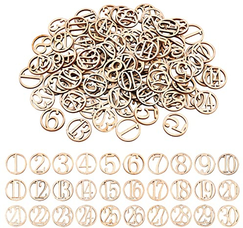 NBEADS 3 Sets Nummer Holzkalender, 1-30 Weihnachts-Countdown-Adventskalender Hölzerne Zahlenanhänger Für Die Weihnachtsbaumdekoration DIY Handwerk Geschenkanhänger Hängende Ornamente