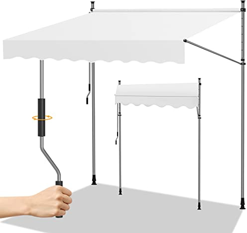 Randaco Store Banne Manuel Rétractable, 250x120cm Auvent de Terrasse Rétractable sans Perçage, Hauteur Réglable, Résistant aux UV et à l'eau pour Balcon Jardin, Facile à Installer, Beige