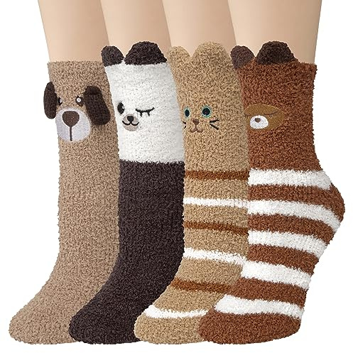 Justay Sowarm Kuschelsocken Damen Flauschige Socken Wintersocken 4 Paar | Kuschelsocken 39-42 Haussocken Warme Bettsocken Korallenfleece Plüschsocken Geschenke Socken Wichtelgeschenke Für Frauen