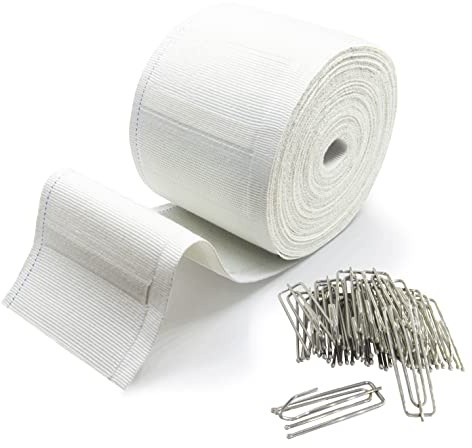 Marcoborthers 2.8 inch Length 6 Yards White Curtain Heading Deep Pinch Pleat Tape, with 10 Pcs Stainless Steel 4 Prong Curtain Pleat Hook Clip